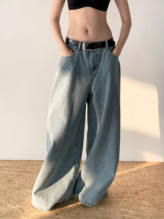 Dorothy Spring South Korea Vintage Washed Low-rise Loose Wide-leg Dash Jeans Women's All-match Casual Pants