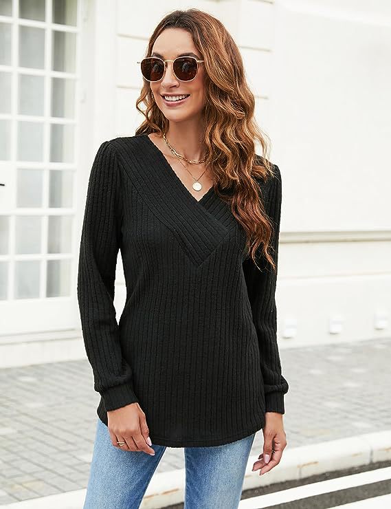 Women's Plus Size Long Sleeve V-neck Casual Top