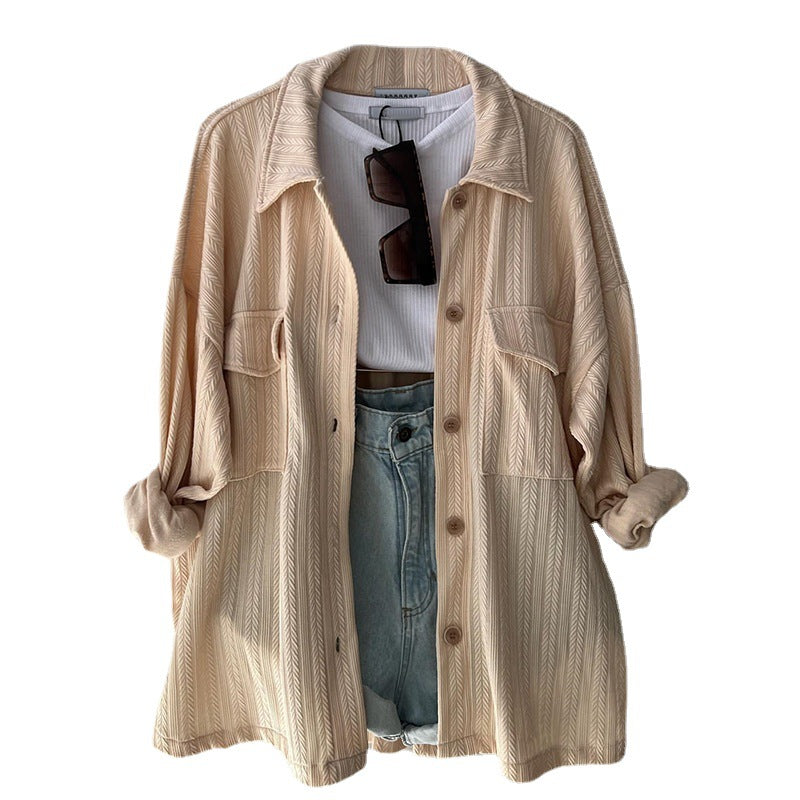 Women's Loose Plus Size Patch Pocket Lapel Long Sleeve Shirt Top