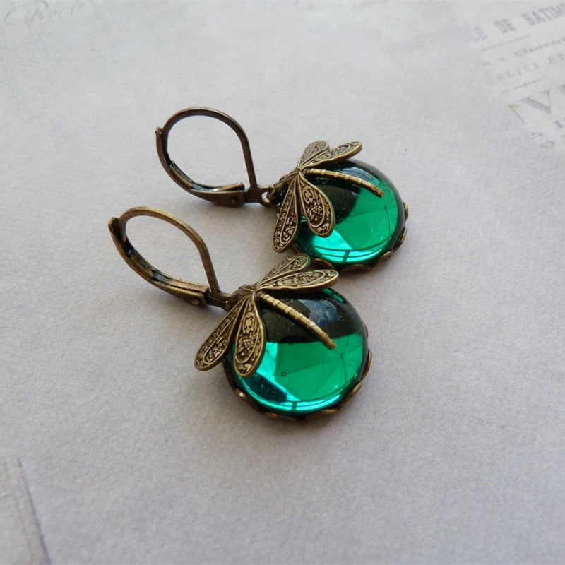 Fashion Jewelry Vintage Dragonfly Pattern Earrings Distressed Moonstone - FLIPSTYLEZLLC