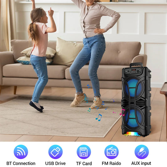 6000W Portable Party Bluetooth Speaker Sound System Rechargeable Outdoor Loud Karaoke Dual 8 " Speaker