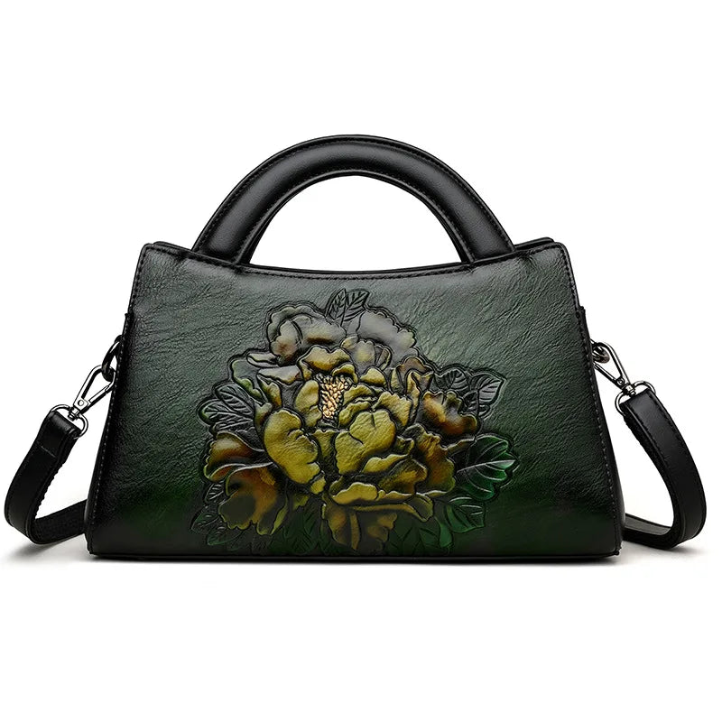 Peony Print Handbag Single Shoulder Bag Women's Retro Style National Trend Crossbody Bag Medium Hardness Daily Use Zipper Clo...