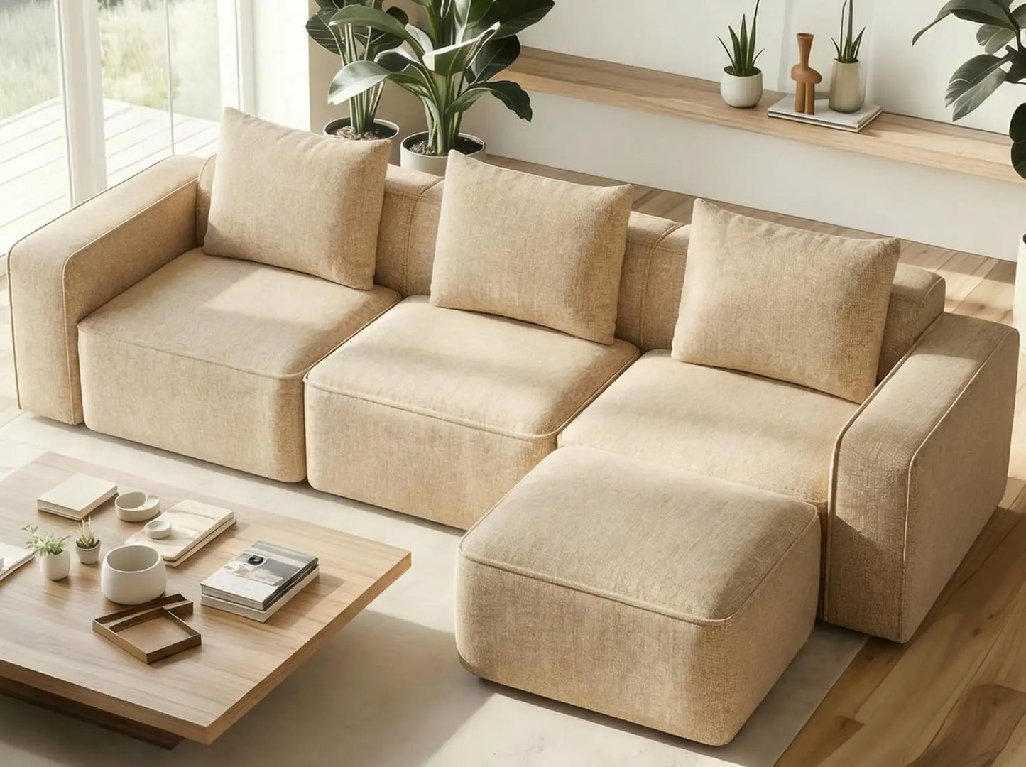 103" Sectional Couch, Locked-in Modular Sectional Sofa, Wood Frame Couches for Living Room, 22" Deep Seat L Shaped, Custom