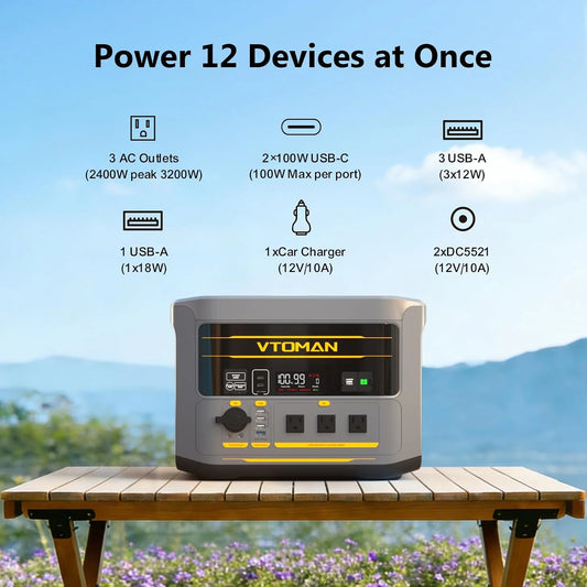 VTOMAN FlashSpeed 2400 Portable Power Station, 1408Wh LiFePO4 Battery, 2400W (Peak 3200W), 58-Min Fast Charge, UPS Solar Generator for Home Backup, Camping, RV, Off-Grid Living & Emergency Power