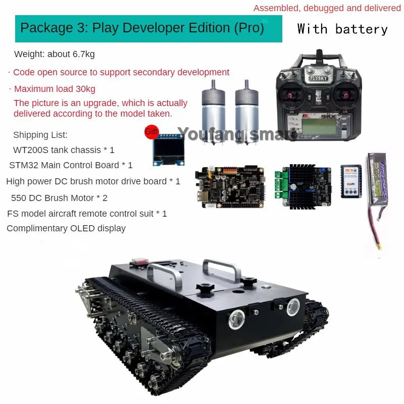 30kg Load RC Tank Chassis Metal Track 12V DC Motor Shock Absorption Tank for STM32 Robot Kit to FS Handle Programmable Robot Car