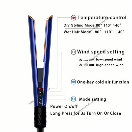 2-in-1 Hair Straightener and Dryer Combo - Negative Ion Heating Flat Iron for Quick, Long - Lasting Hair Styling at Home,salon
