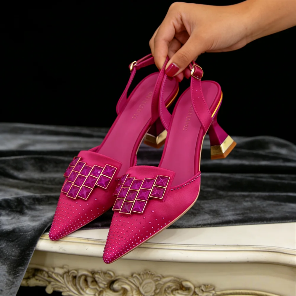 2026 Elegant Green Rhinestone Slingback Heels by Venus Chan - Italian Designed Pointed Toe Bridal Evening Party Shoes