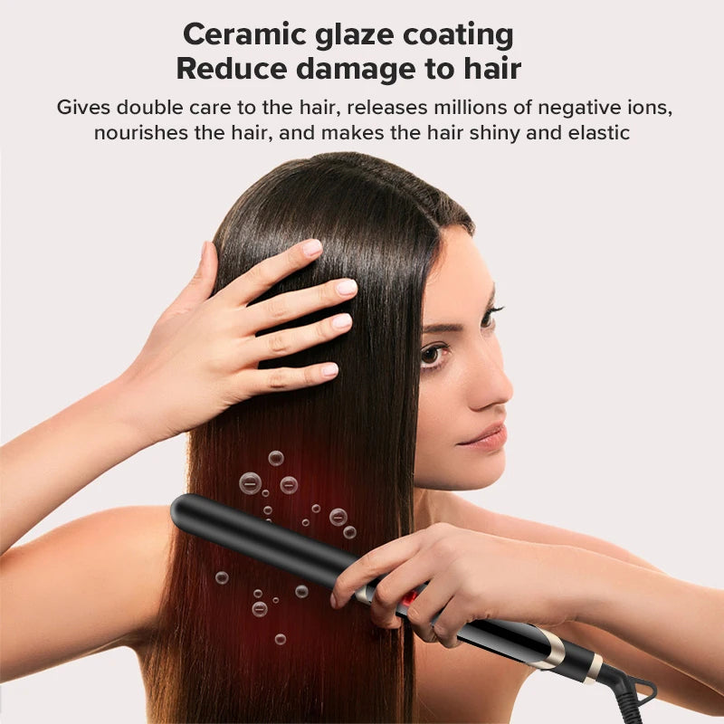 2-in-1 salon-grade ceramic plate hair straightener LCD display tourmaline infrared electric hair straightener comb