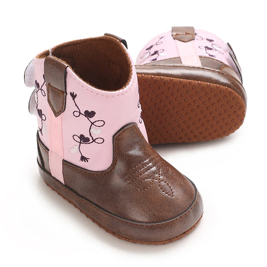 Western Denim Baby Winter Boots, Fashion Warm Casual First Walkers Shoes for Boys Girls 0-18 Months 