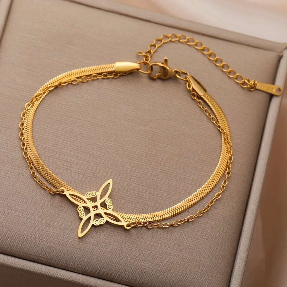 Dawapara Witch Knot Charm Bracelet for Women Celtics Knot Protection Amulet Bead Chain Stainless Steel Witchcraft Wiccan Jewelry