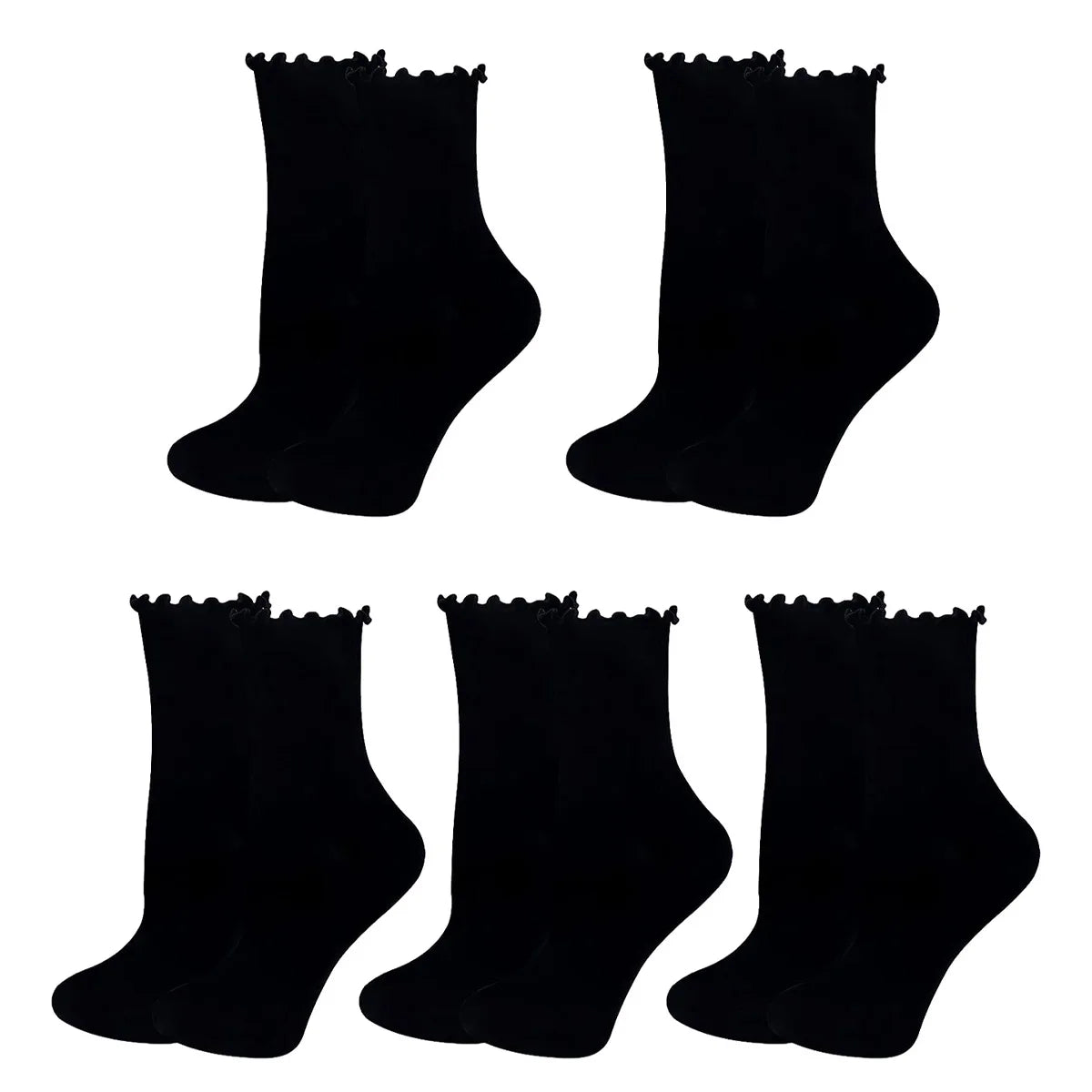 1/5 Pairs Women Ruffle Frilly Socks Black White Novelty Funny Ankle Socks Cute Solid Breathable Fashion Crew Socks