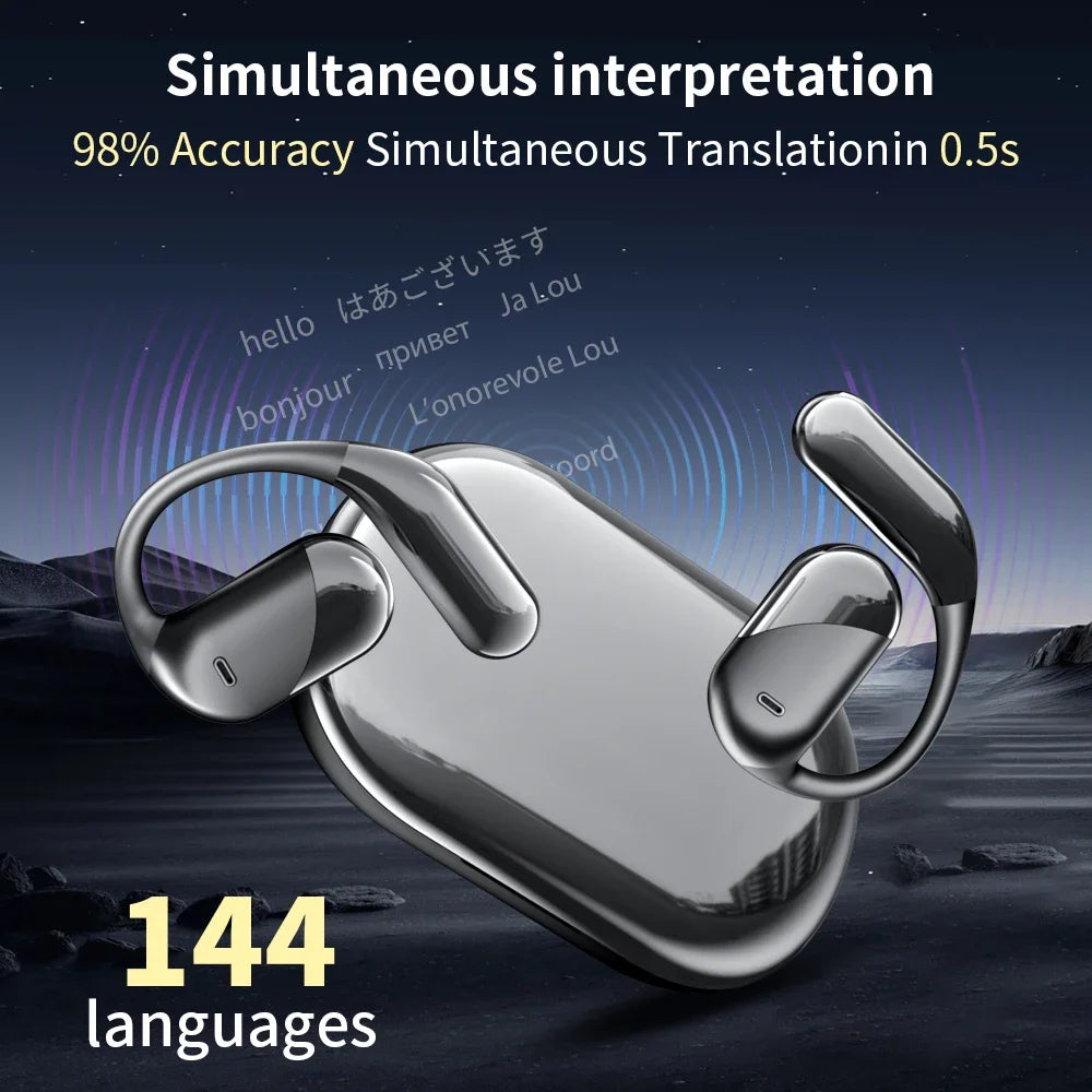 144 Languages AI Translation Earbuds,Bluetooth 6.1 Headphones Translator,Smart Mode Touch Screen Real-Time Earphones Fit Work