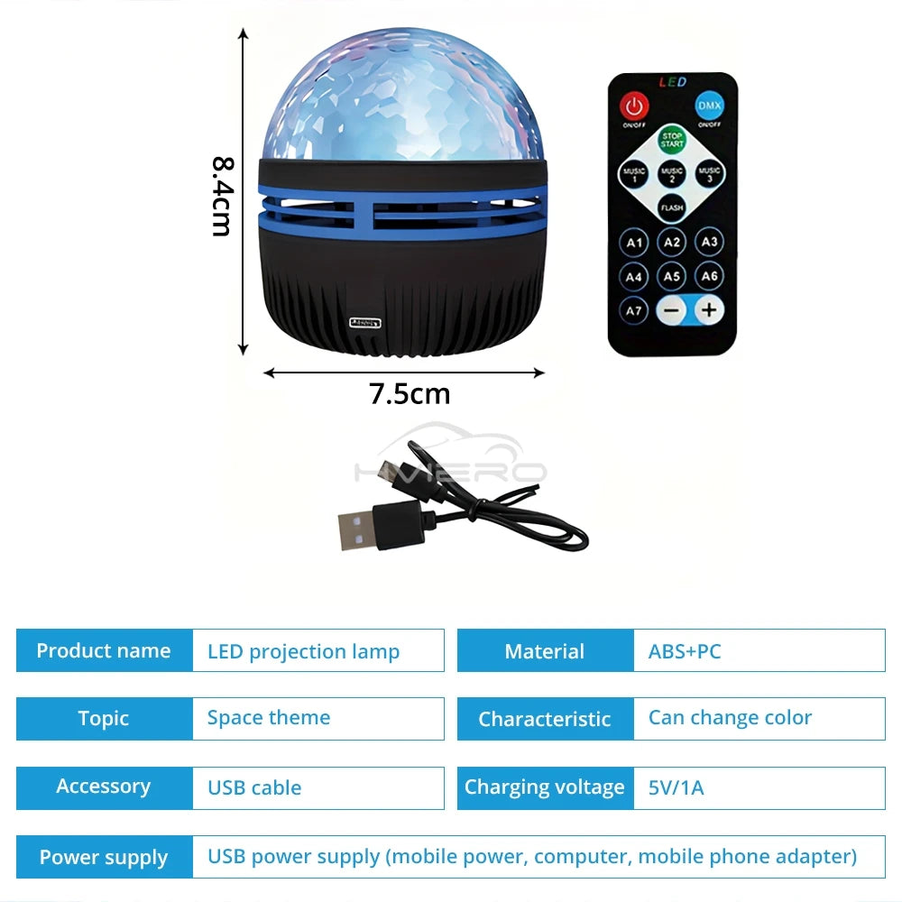 Projection Lamp Mini Starry Sky LED 7 Colors Patterns Remote Control Party Bedroom Atmosphere Multifunctional Polar Night Lights