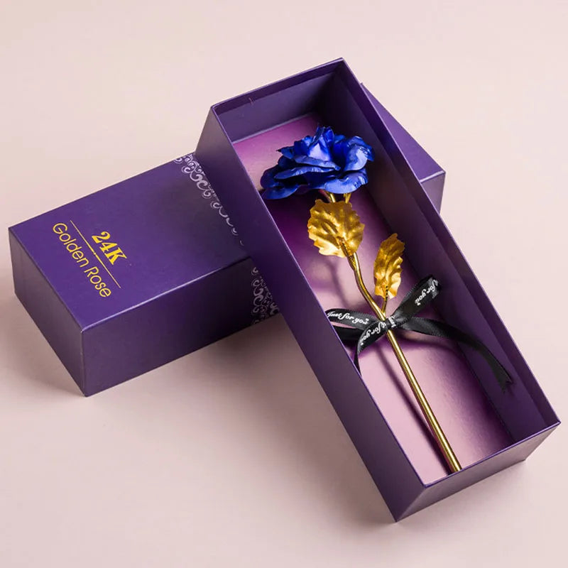 Artificial 24k Plated Rose With Love Holder Box Gift for Mothers Day Valentines Day Birthday Anniversary Thanksgiving Present