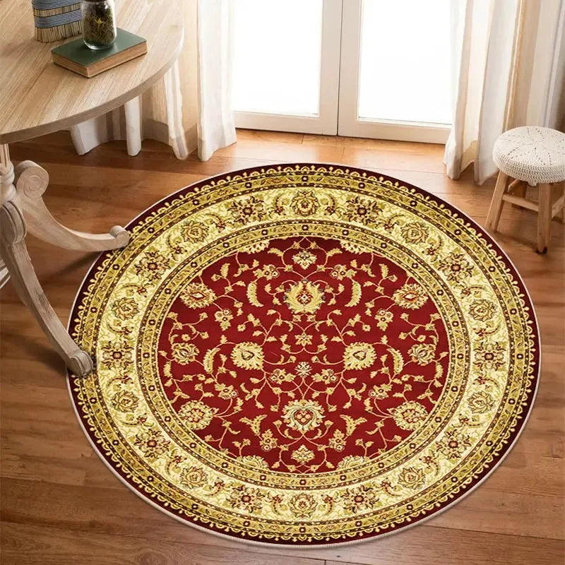Bohemia Luxury Pattern Persian Round Carpet Washable Decoration Home Light Rug Bedroom Chair Mat Red Carpets for Living Room