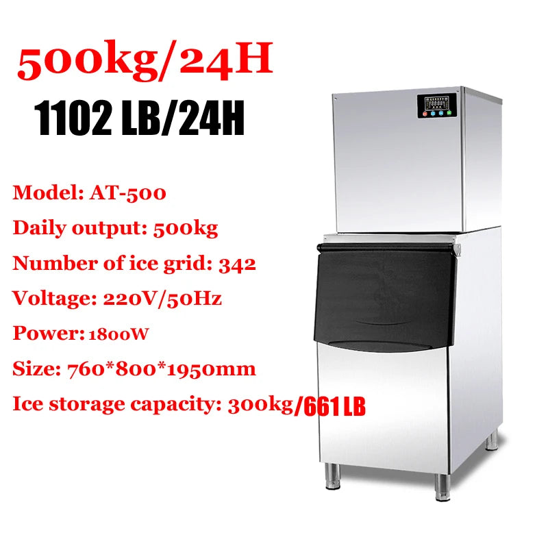 200-500 KG/24H Electric Ice Cube Making Machine Generator Production Stainless Steel Ice Makers for Restaurants Bars Commercial