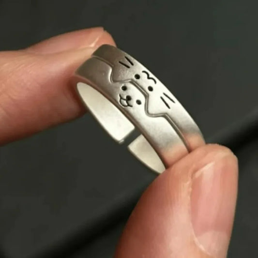 2pcs Kawaii Cat Dog Animal Couple Ring for Women Men 2026 Fashion Size Adjust Lover Rings Valentine's Day Party Jewelry Gifts