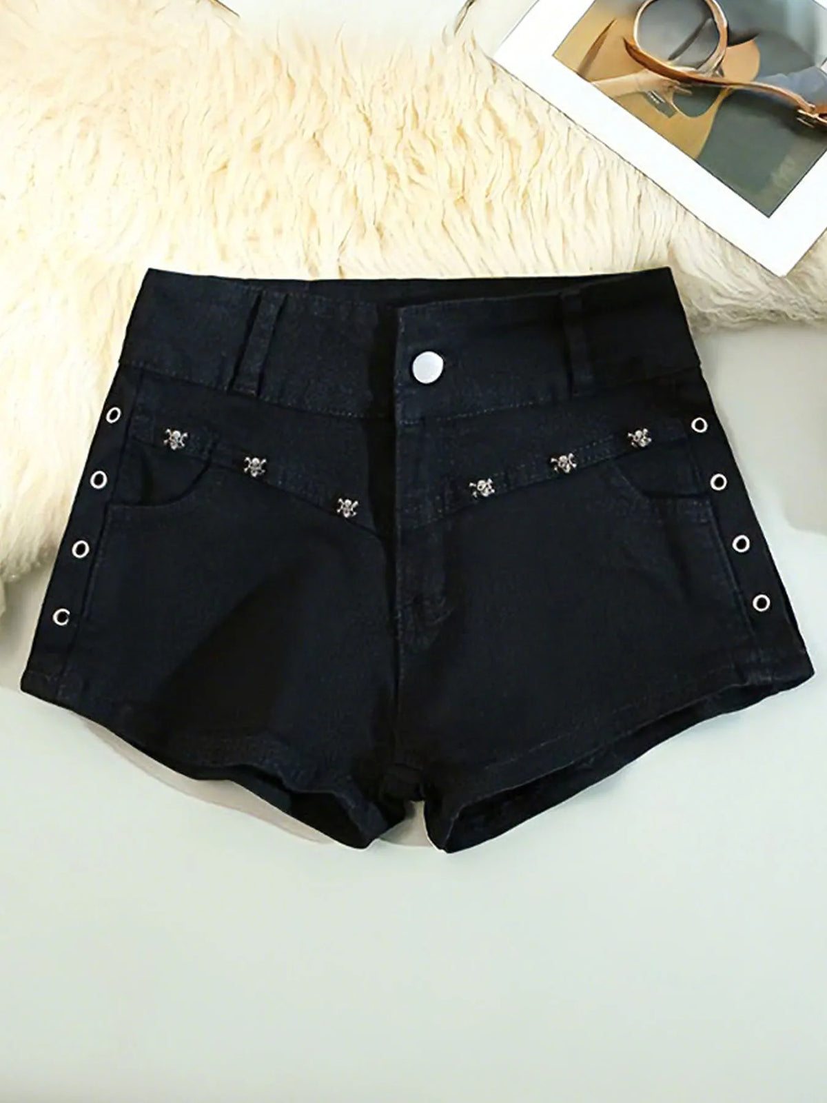 Skinny Lace-Up Denim Shorts | Vintage American Retro Cutoffs | Women's Casual Streetwear Shorts