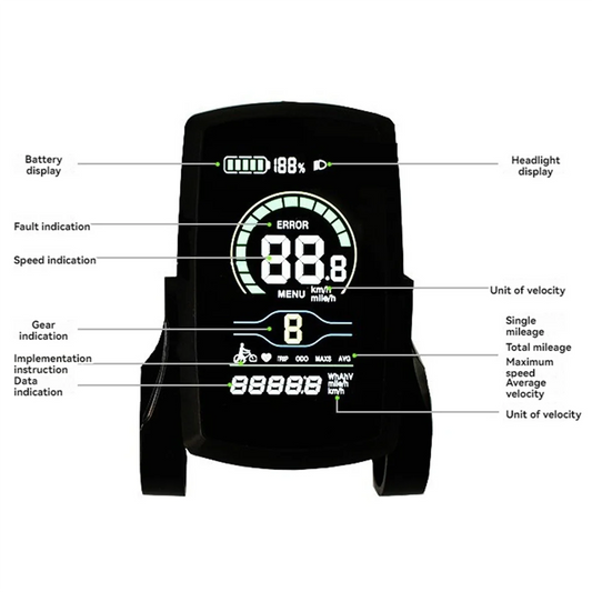 New Ebike 80C LCD Meter Intelligent Control Panel Display Speed Control Panel E-Bike Instrument Electric Bike Controller
