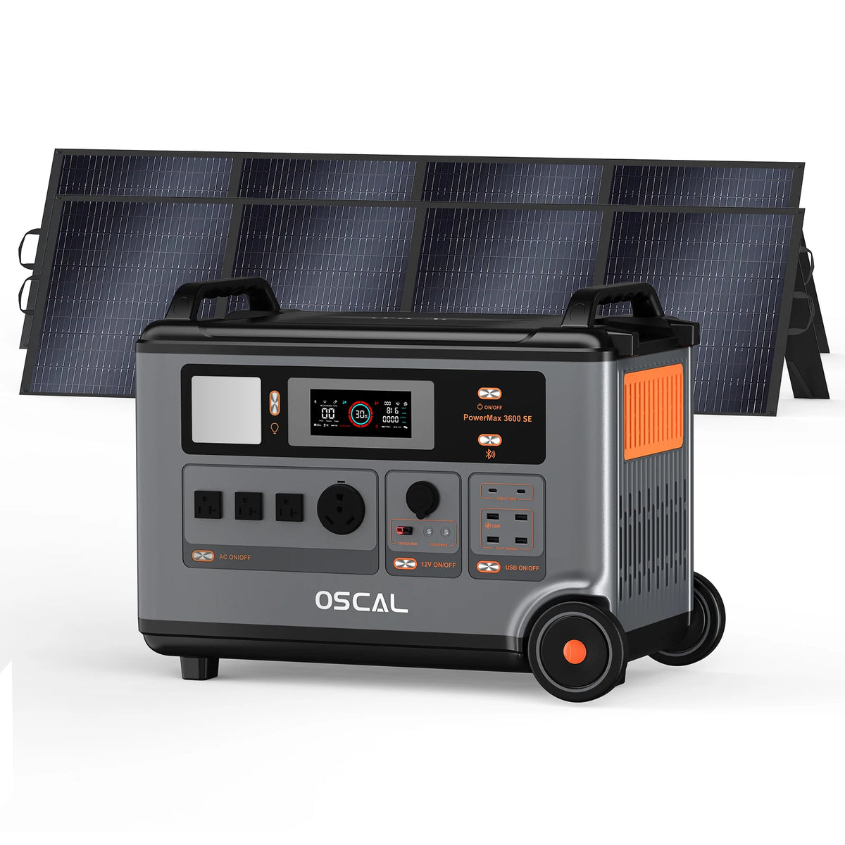 OSCAL PowerMax 3600SE Portable Power Station With 200W Solar Panel, 3600Wh LiFePO4 Battery, Solar Generator optional 200W Solar Panel, 3600W (Surge 7200W) Fast charging Home Backup Battery, Power Supply for Camping, RV