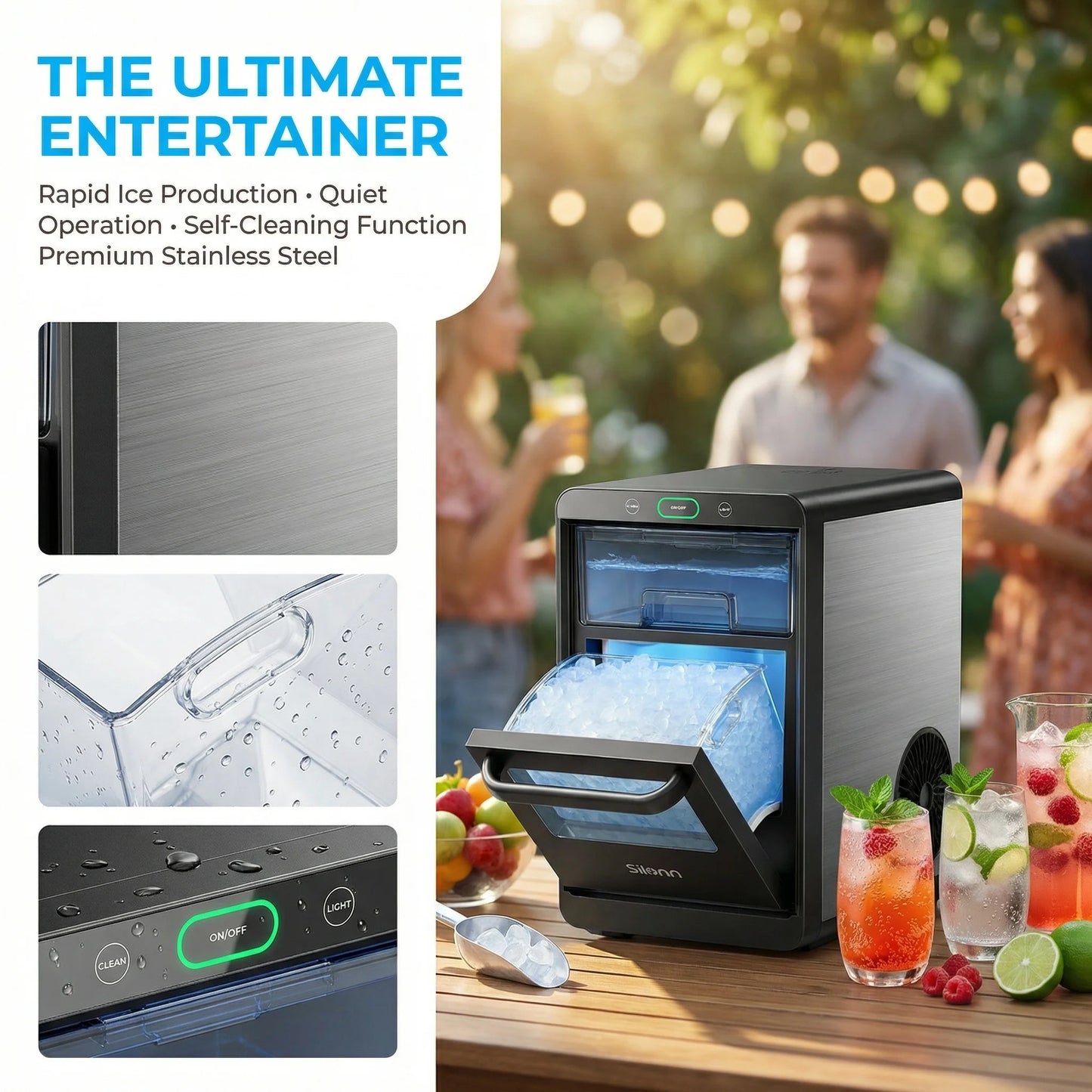 Nugget Ice Maker Countertop - Smart Pebble Ice Machine, Delivers in Just 10 Minutes, Pellet Ice 44 lbs per Day, Crushed Ice from Timer Function and Status Alerts with App