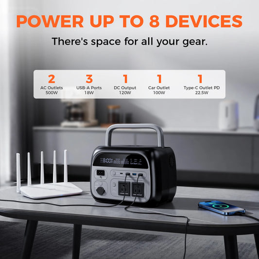 CTOLITY AP400 345.6Wh Portable Power Station 500W Power bank, LiFePO4 Solar Generator with 150W Solar Input, UPS Backup Battery, Wireless Charging, AC/DC/USB Output for Camping Home Emergency
