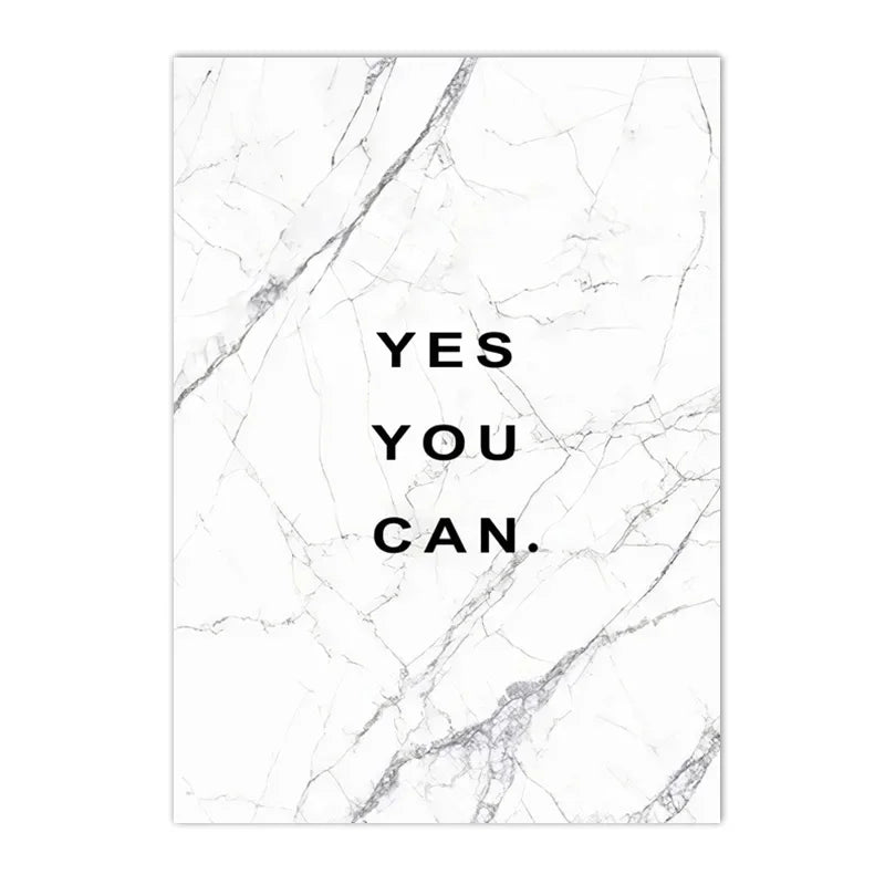 Yes You Can Motivational Phrase Poster and Print Minimalist Quotes Poster Canvas Black White Wall Art Picture Nordic Home Decor