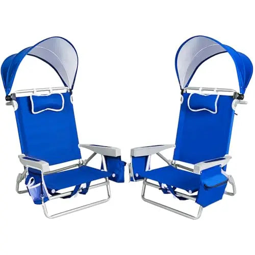 Beach Chair with Umbrella and Canopy Shade, Aluminum Backpack Beach Chairs for Adults, Adjustable Sun Shade, 5 Position