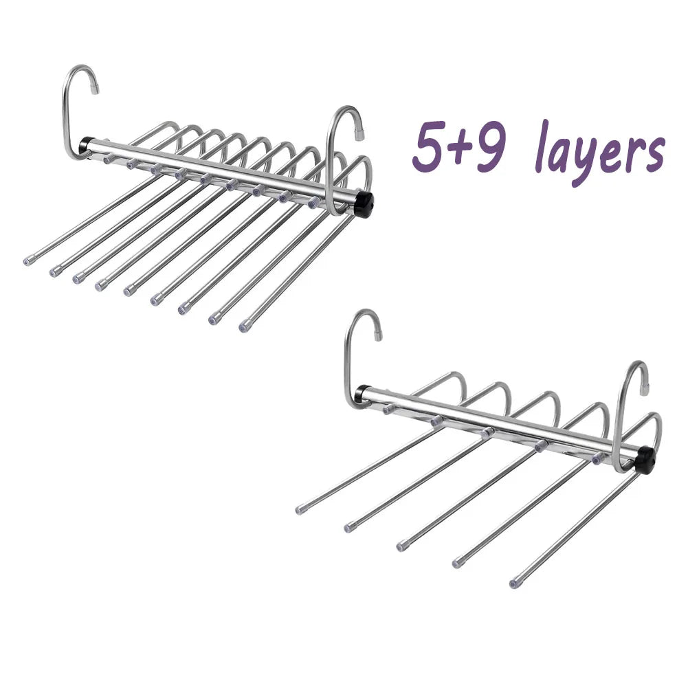 5/9 Layers Pants Hanger Stainless Steel Clothes Storage Hanger Space Saving Multi Trouser Rack Closet Organizer for Slacks