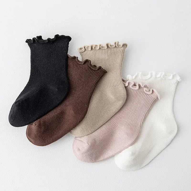 5Pair/lot New Boys and Girls Retro Solid Color Baby Socks Milk Tea Color Toddler Casual Knitted Children Socks for 1-3Y
