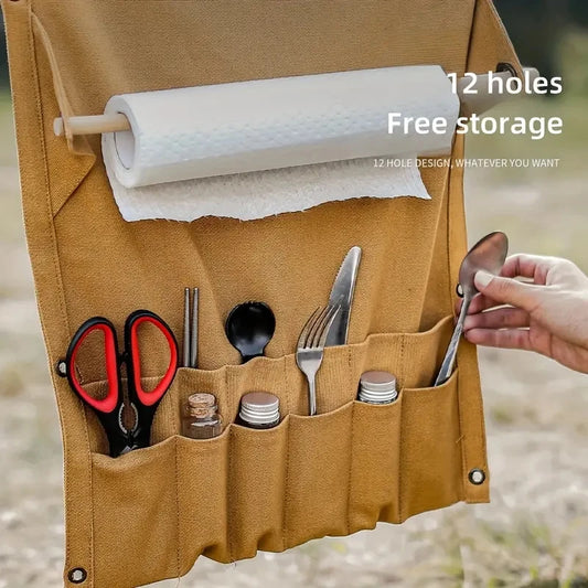 Outdoor Canvas Utensil Organizer Wall Mounted Paper Towel Organizer Picnic Camping Hiking Accessories Camping Equipment