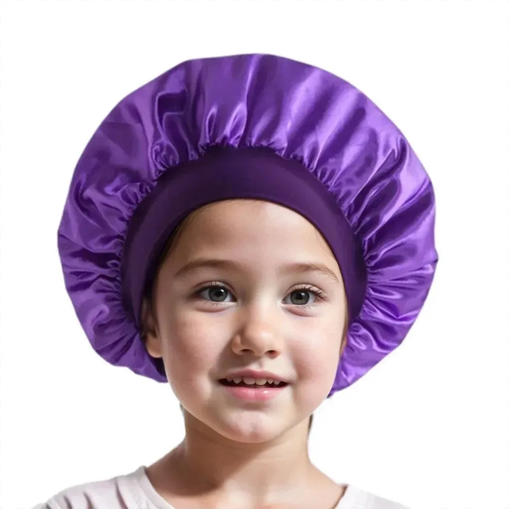 Kids Sleep Cap Satin Bonnet for Child Girls Boys Toddler Night Sleeping Hat Elastic Solid Blank Cook Beanie Soft Turban Headwear