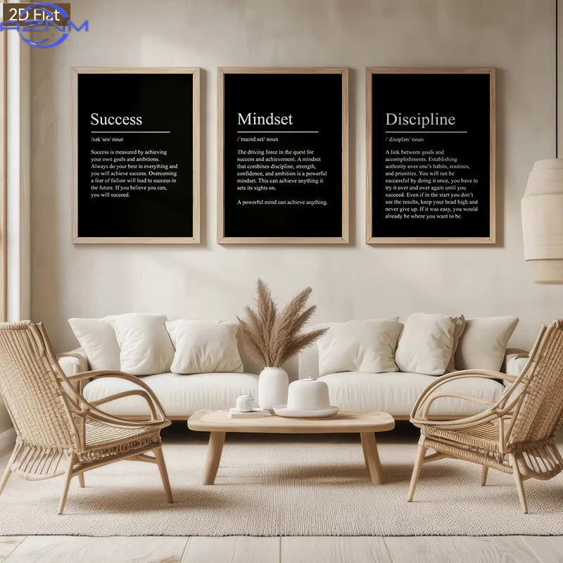 3pcs Motivational Mindset Definition Wall Art, Inspirational Quote Canvas Print for Office Home Decor, Modern Typography Poste