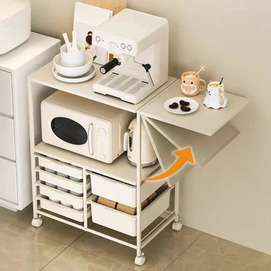 Kitchen Island Cart with 6 Drawers, Rolling Sideboard Cabinet, Dining Room Drawer Cart with Extended Desktop Kitchen Furniture