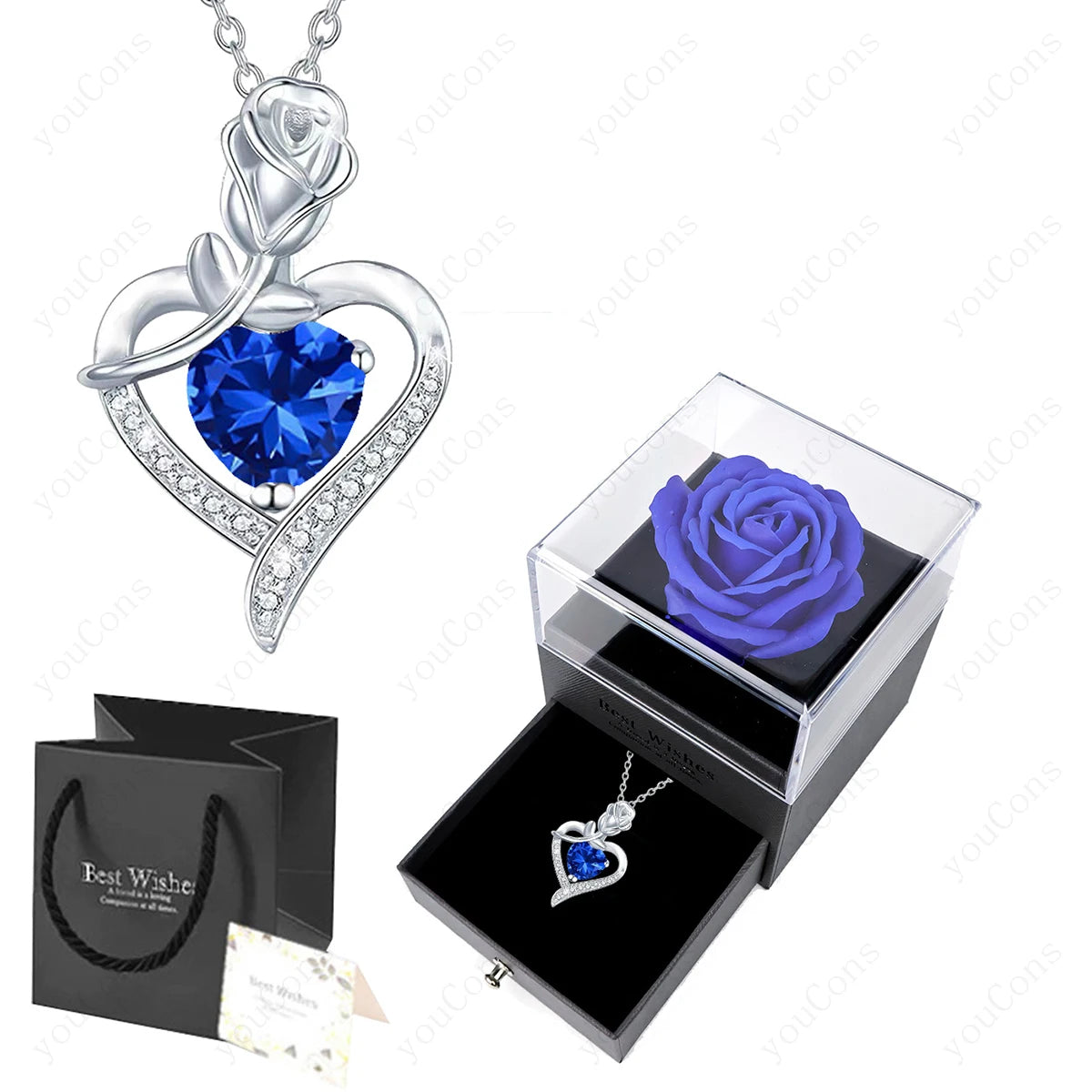 Luxury Red Zircon Heart Necklace With Rose Flower Gift Box For Girlfriend Birthday Valentine Gift Romantic Accessories