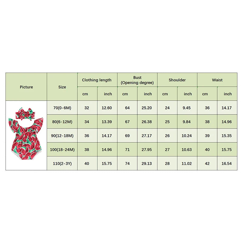 0-36months Newborn Girl Bodysuit Hairband Set Short Sleeve Watermelon