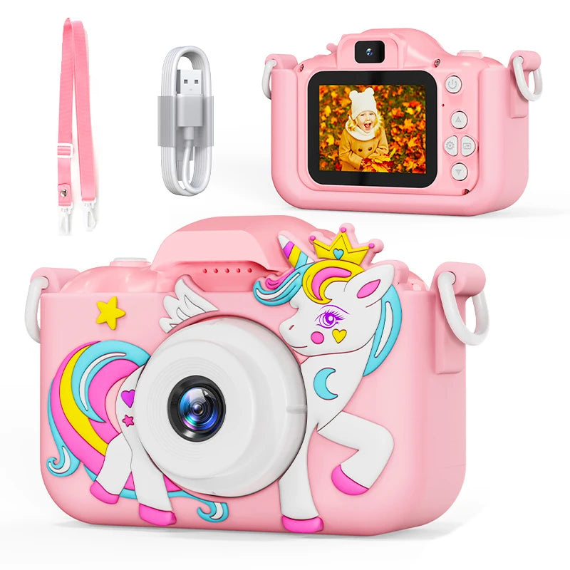Kids Camera Girls Selfie Camera 1080HD Video Photography Digital Camera for Kids with Silicone Case Toy Camera Birthday Gifts