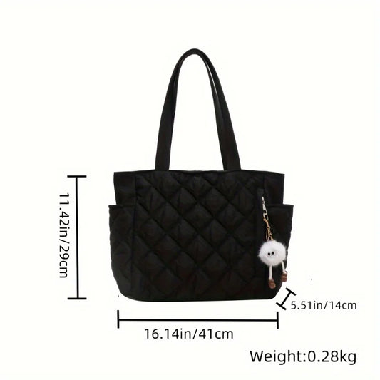 Women's Black & Beige Rhombus Quilted tote bag, Large Capacity Handbag shoulder bag with Quilted Purse for Travel Everyday Use