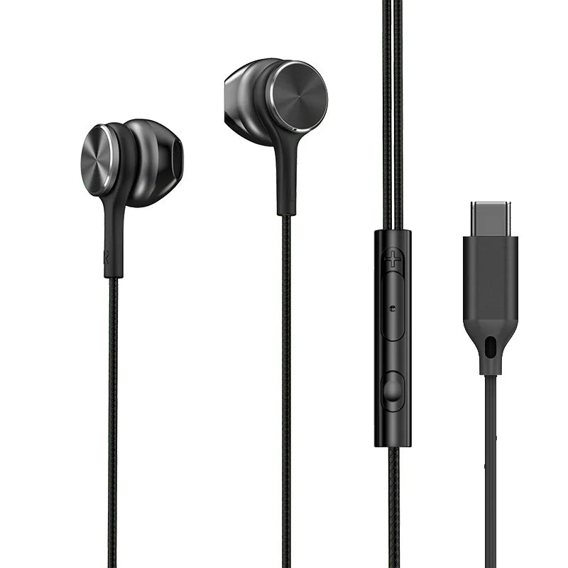 Type C Wired Headphones HiFi Stereo Volume Control Headset With HD Mic 3.5mm Earphones For Samsung Galaxy iPhone 17 16 Earbud