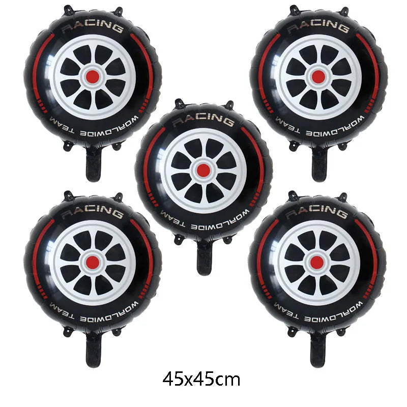 5pcs Tire Foil Balloons - Car Themed Birthday Party Decorations for Boys, Racing & Monster Truck Party Supplies