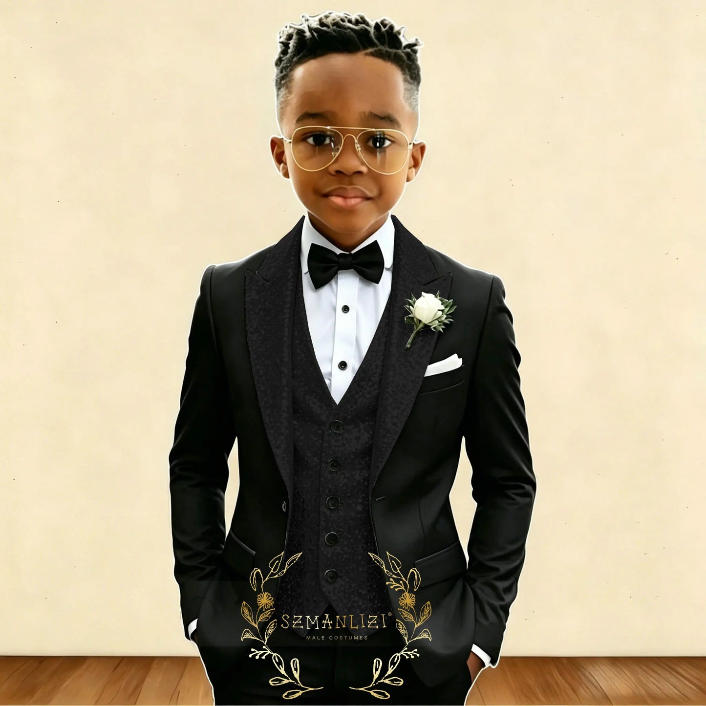 Black And Gold Sequin Boy's Suit Attire Peaked Lapel Children Wedding Party Tuxedos 3 Pieces Sets costume garçon cérémonie 2026
