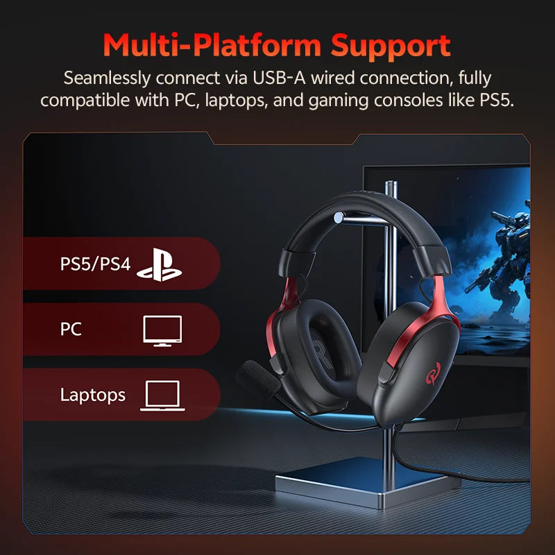 QCY VN200 Pro Wired Gaming Headset With Mic 40mm Driver 7.1 Surround Over Ear Headphones For PC PS4 PS5 Gamer Headphones