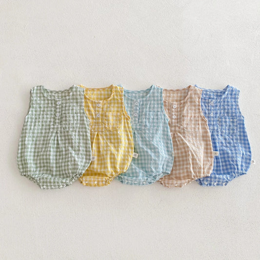 Summer Baby Girls Sleeveless Romper Plaid Newborn Baby Bodysuit 0-2 Years Old Infant Jumpsuit