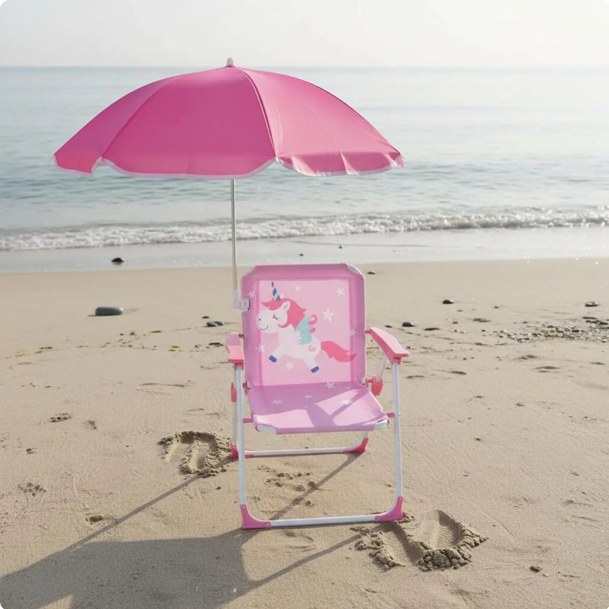 Children's Portable Chair with Sun Shade Lightweight Kids Beach Chair with Umbrella Water Resistant Cartoon Creature Print
