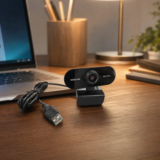 USB Webcam with Microphone for Laptop Desktop, 360° Rotatable Plug-and-Play Camera for Video Calls & Conferences