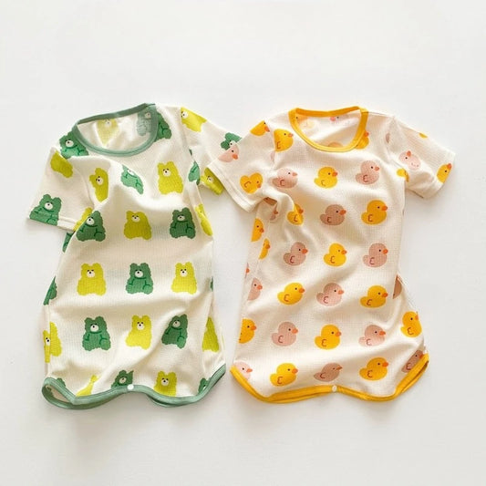 0-3 Years Newborn Ice Silk Thin Sleepwear Print Babysuits