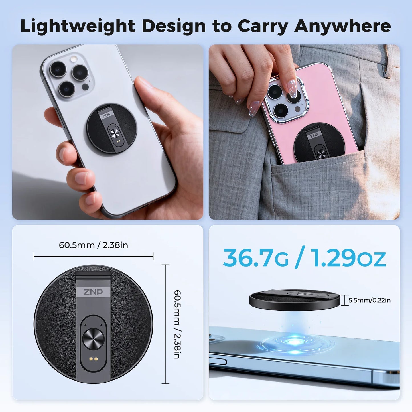 ZNP Ultra-thin AI Voice Translator Instant Professional Portable Wireless Magnetic Foldable Phone Stand 50Hrs Playback ForOffice