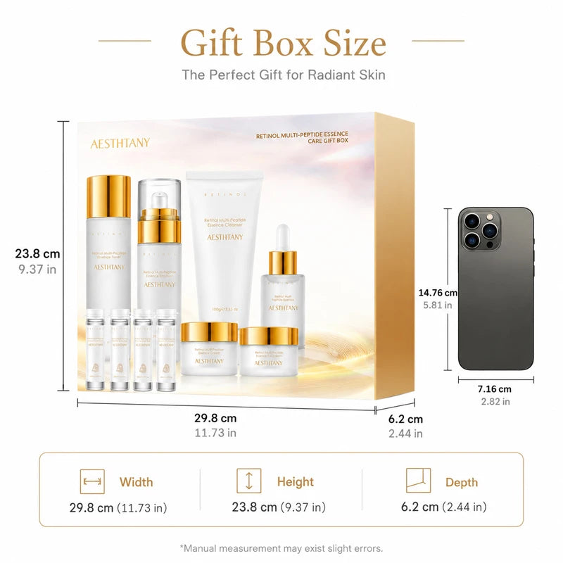 7PCS Retinol Multi-Peptide Skincare Set Hydrating Face Care Routine Gift Box Toner Cleanser Essence Cream Mask for Smooth Glow
