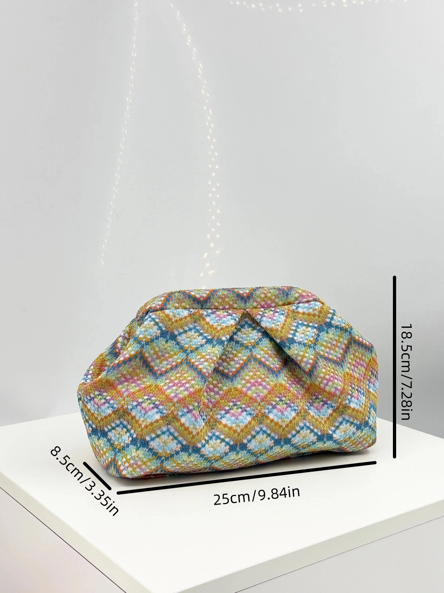 Colorful Geometric Rhombus Pattern Cloud-Shaped Pleated Clutch Bag, Niche Design Evening Bag, Women's Vacation Casual Makeup Storage Bag