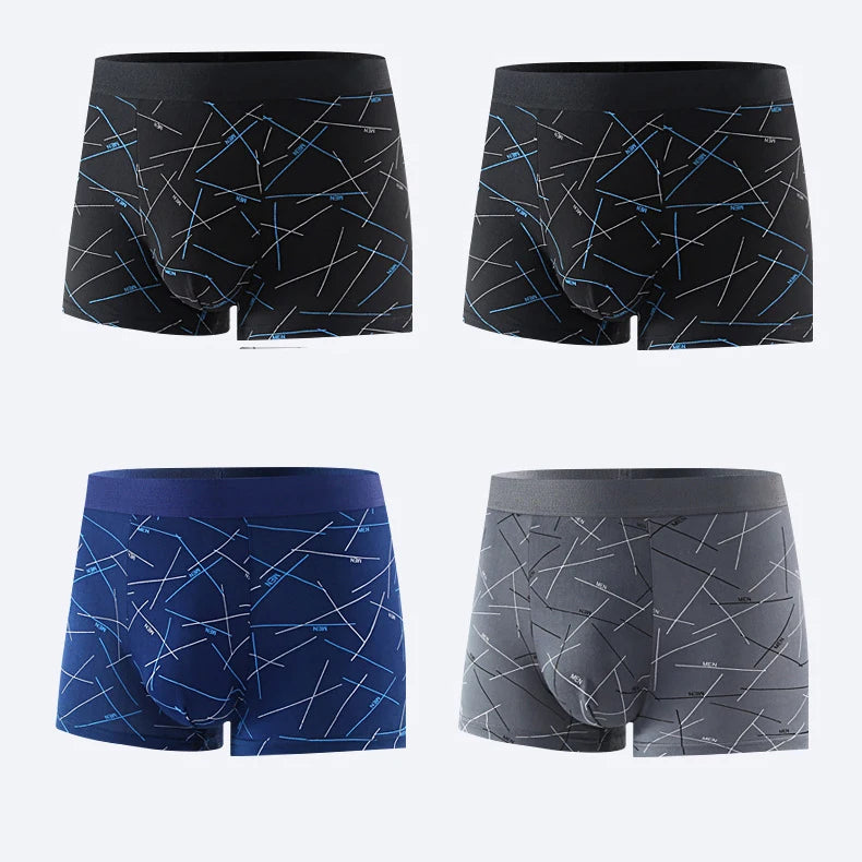 Plus Size 4PCS Men's Fashion Boxers Trendy Personality Skin-friendly Breathable Underwear Mid-waist Printed Boxer Briefs XL-4XL